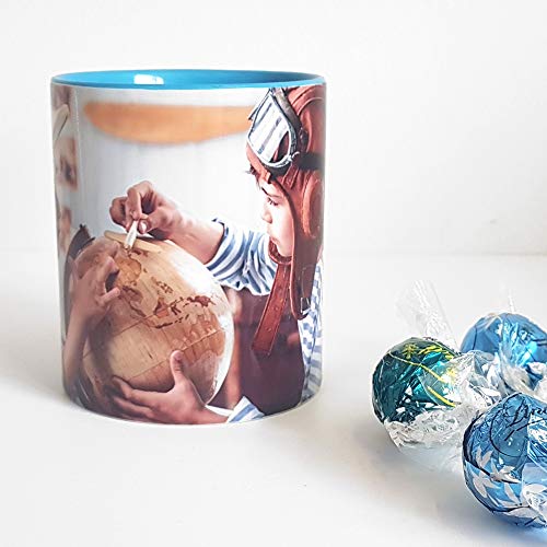 Getsingular Lapiceros/Vasos Personalizados con Tus Fotos y Texto | Cerámica Interior de Color: Azul