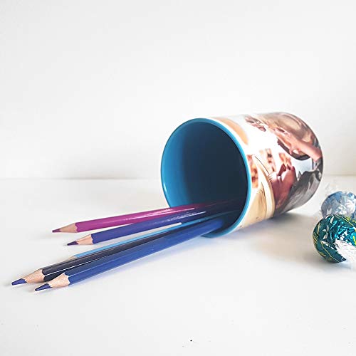 Getsingular Lapiceros/Vasos Personalizados con Tus Fotos y Texto | Cerámica Interior de Color: Azul