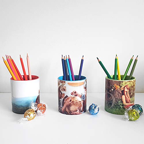 Getsingular Lapiceros/Vasos Personalizados con Tus Fotos y Texto | Cerámica Interior de Color: Azul