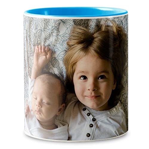 Getsingular Lapiceros/Vasos Personalizados con Tus Fotos y Texto | Cerámica Interior de Color: Azul