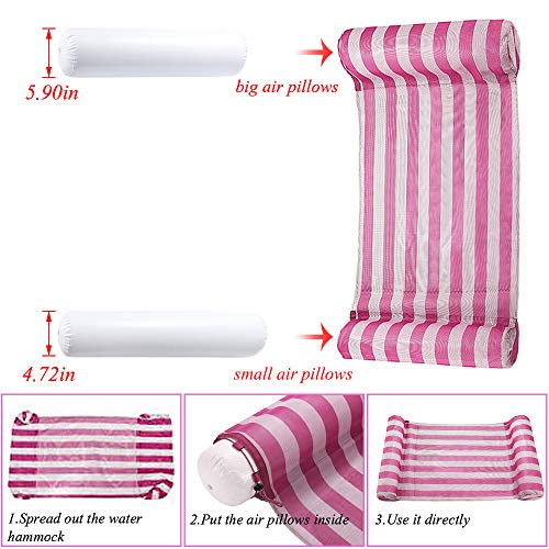 GEYUEYA Home Hamaca Flotante, Hamaca de Agua 4 en 1 Piscina Tumbona Hamaca Inflable de Agua Flotante colchoneta Hamaca Flotante para Adultos Cama Flotante de Agua con Bomba de Aire, 120kg(Rosa)