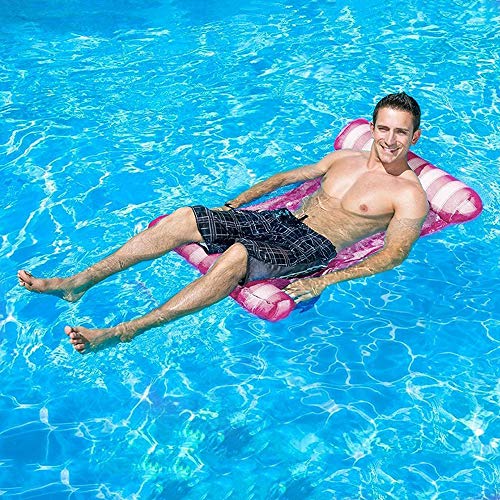 GEYUEYA Home Hamaca Flotante, Hamaca de Agua 4 en 1 Piscina Tumbona Hamaca Inflable de Agua Flotante colchoneta Hamaca Flotante para Adultos Cama Flotante de Agua con Bomba de Aire, 120kg(Rosa)