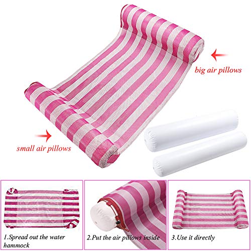GEYUEYA Home Hamaca Flotante, Hamaca de Agua 4 en 1 Piscina Tumbona Hamaca Inflable de Agua Flotante colchoneta Hamaca Flotante para Adultos Cama Flotante de Agua con Bomba de Aire, 120kg(Rosa)