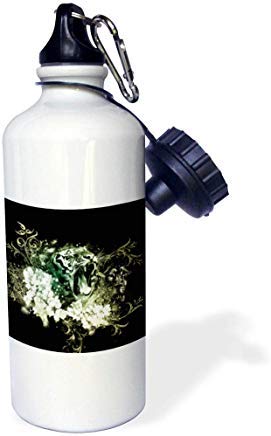 GFGKKGJFD603 Heike K?hnen Design Animal – Impresionante Tiger con flores, botella de agua deportiva de aluminio blanco con pajita