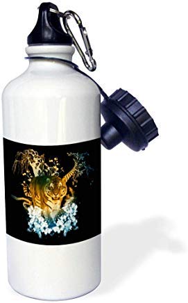 GFGKKGJFD603 Heike K?hnen Design Animal – Impresionante Tiger con flores, botella de agua deportiva de aluminio blanco con pajita