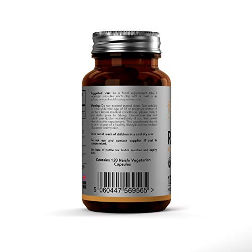 GH Suplemento de Hongo Reishi Capsulas del extracto 15:1 | 120 Cápsulas Veganas de para la Fatiga y la Defensa del Sistema Inmunitario | Sin Alérgenos, Lácteos o Gluten
