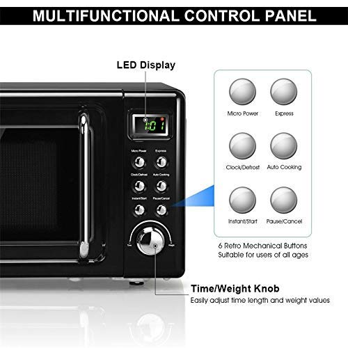 GH-YS Placa giratoria de Vidrio de 700 W, Horno de microondas Retro para encimera, microondas de 5 Niveles de Potencia de microondas con Pantalla LED
