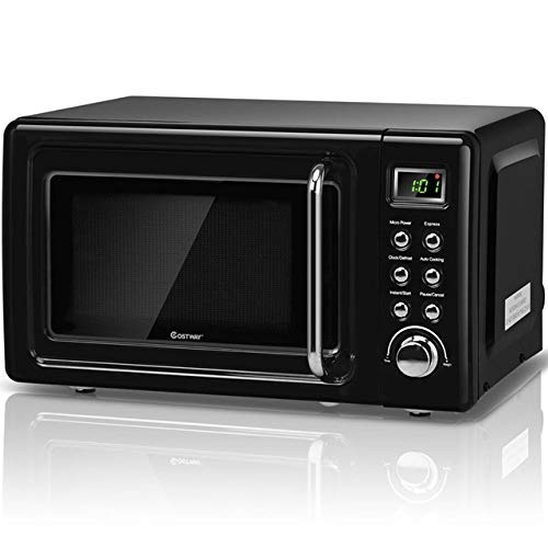 GH-YS Placa giratoria de Vidrio de 700 W, Horno de microondas Retro para encimera, microondas de 5 Niveles de Potencia de microondas con Pantalla LED