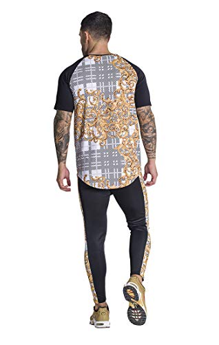 Gianni Kavanagh Black/Gold Baroque Tartan tee Camiseta, Multicolor, L Hombre