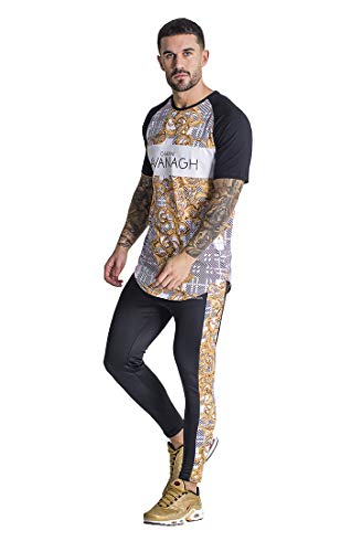 Gianni Kavanagh Black/Gold Baroque Tartan tee Camiseta, Multicolor, L Hombre