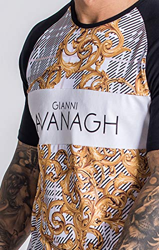 Gianni Kavanagh Black/Gold Baroque Tartan tee Camiseta, Multicolor, L Hombre