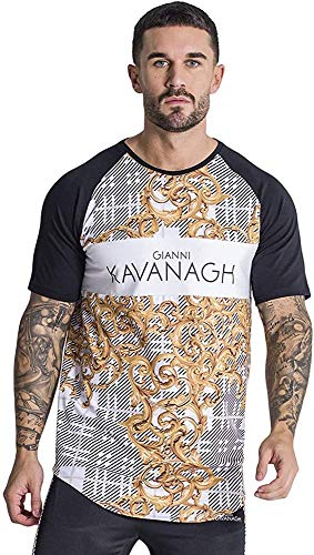 Gianni Kavanagh Black/Gold Baroque Tartan tee Camiseta, Multicolor, L Hombre