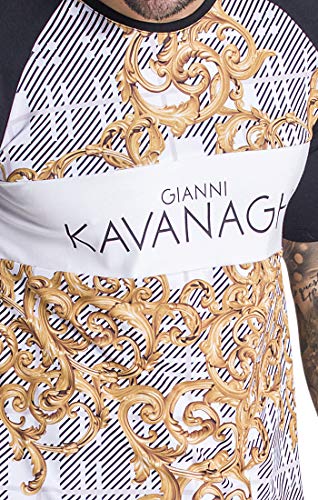 Gianni Kavanagh Black/Gold Baroque Tartan tee Camiseta, Multicolor, L Hombre
