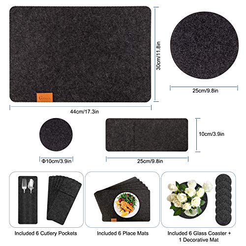 Gifort Manteles Individuales, Juego de Salvamanteles Individuales, 6 Manteles, 6 Posavasos, 6 Bolsas para Cubiertos, Lavable Antideslizante Resistentes al Calor para Cocina, Hogar, Restaurante