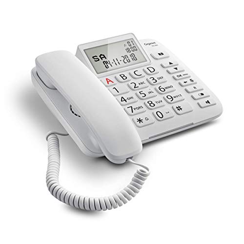 Gigaset DL380. Teléfono fijo con cable, Pantalla de alta visibilidad, Teclas grandes, Agenda para 99 contactos, Color Blanco