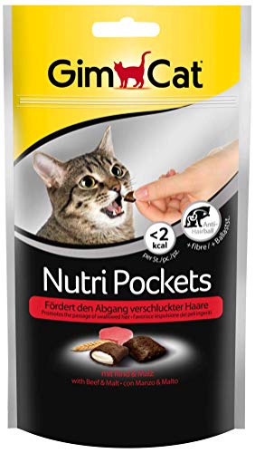 GimCat Nutri Pockets - Nutri Pockets de Vacuno y Malva crujientes con Relleno cremoso e Ingredientes funcionales, 1 Bolsa (1 x 60 g)