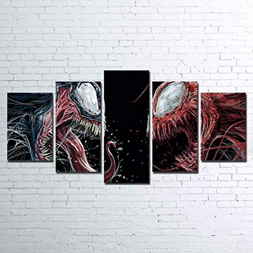 GIRDSSC Cuadros Decoracion Salon Modernos 5 Piezas Lienzo Grandes XXL Murales Pared Hogar Pasillo Decor Abstracto Carnicería Vs. Parásito  Enmarcado Innovador Regalo