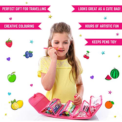 GirlZone Regalos para Niñas - Estuche Enrollable Rotuladores - Estuche Enrollable - 38 Rotuladores Perfumados - Scented Pens - Set de Papelería - Regalo Niña 3 a 12 Años