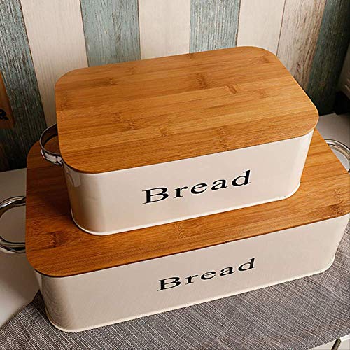 GJDBBLY Panera Caja De Pan De Bambú Snack Rectangular Galvanizado Hierro Polvo Recubierto De Crema Almacenamiento S Blanco