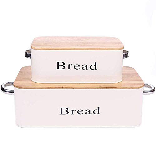 GJDBBLY Panera Caja De Pan De Bambú Snack Rectangular Galvanizado Hierro Polvo Recubierto De Crema Almacenamiento S Blanco