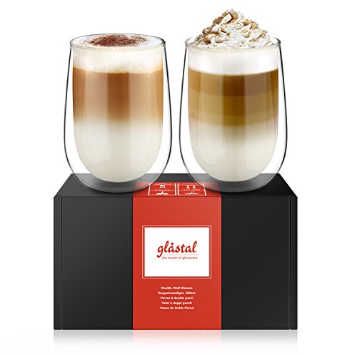 Glastal 350ml Vaso de Vidrio de Borosilicato de Aislamiento Térmico de Doble Pared para Café, Leche, Té y Más, Conjunto de 2