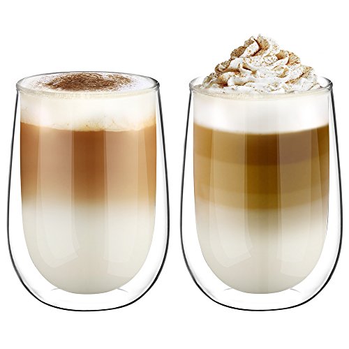 Glastal 350ml Vaso de Vidrio de Borosilicato de Aislamiento Térmico de Doble Pared para Café, Leche, Té y Más, Conjunto de 2