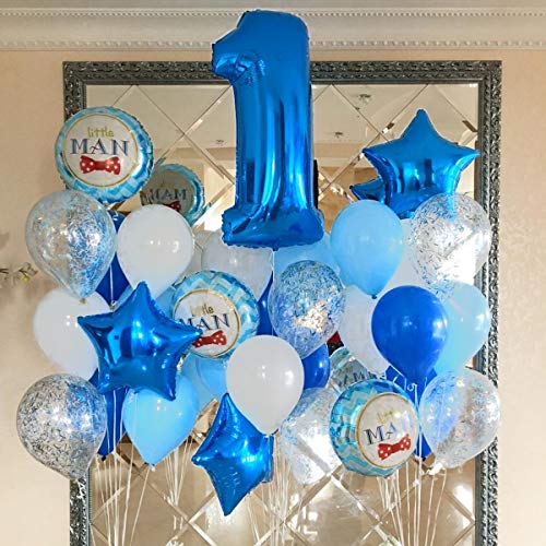 Globo 1 Año Niño Azul, Número 1 XXL Globo Gigante de 100cm Decoración Cumpleaños. Vuela con Helio
