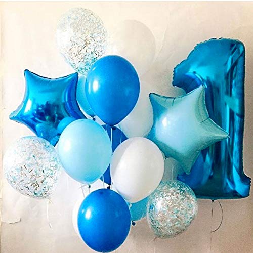 Globo 1 Año Niño Azul, Número 1 XXL Globo Gigante de 100cm Decoración Cumpleaños. Vuela con Helio
