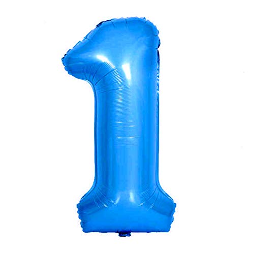 Globo 1 Año Niño Azul, Número 1 XXL Globo Gigante de 100cm Decoración Cumpleaños. Vuela con Helio