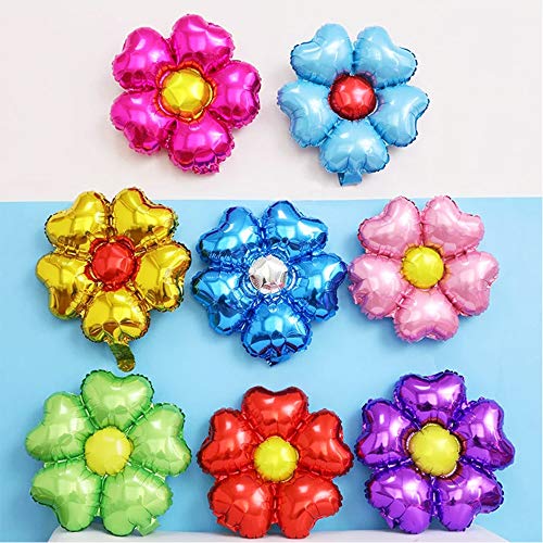 Globo Flores Forma Corazón Aluminio Globo De Aluminio De Dibujos Animados Globos De Flores De Cinco Pétalos 16 Pcs Fiesta De Cumpleaños Vacaciones Decoración De La Boda Globos 8 Colores