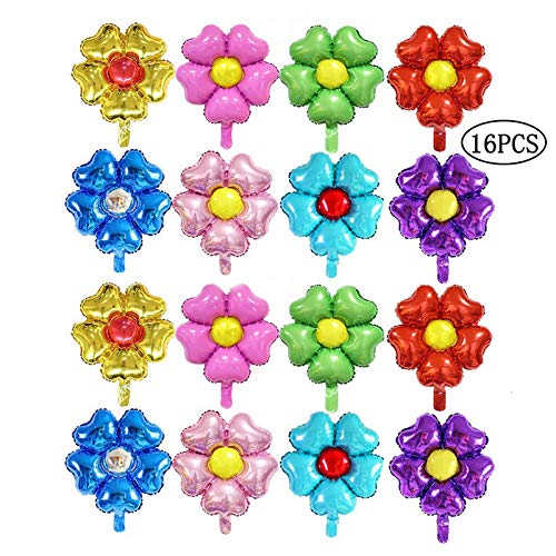 Globo Flores Forma Corazón Aluminio Globo De Aluminio De Dibujos Animados Globos De Flores De Cinco Pétalos 16 Pcs Fiesta De Cumpleaños Vacaciones Decoración De La Boda Globos 8 Colores