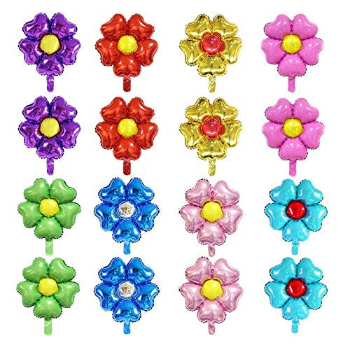 Globo Flores Forma Corazón Aluminio Globo De Aluminio De Dibujos Animados Globos De Flores De Cinco Pétalos 16 Pcs Fiesta De Cumpleaños Vacaciones Decoración De La Boda Globos 8 Colores