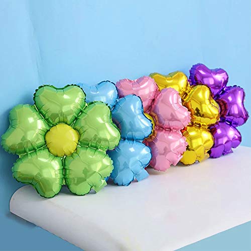 Globo Flores Forma Corazón Aluminio Globo De Aluminio De Dibujos Animados Globos De Flores De Cinco Pétalos 16 Pcs Fiesta De Cumpleaños Vacaciones Decoración De La Boda Globos 8 Colores
