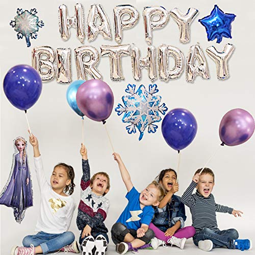 Globo Frozen - YUESEN 26PCS Decoración de fiesta de cumpleaños Globo de papel azul con copo de nieve Decoraciones colgantes Fiesta Deco Globos de látex Fiesta Boda Cumpleaños