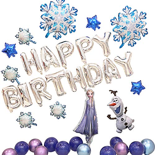 Globo Frozen - YUESEN 26PCS Decoración de fiesta de cumpleaños Globo de papel azul con copo de nieve Decoraciones colgantes Fiesta Deco Globos de látex Fiesta Boda Cumpleaños