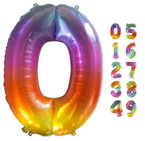 Globo Gigante Multicolor Numero de Cumpleãnos 0 I 101 CM Globo Años I Globo Numero 0 I Decoracion Fiesta Cumpleaños Niños I Globos Numeros Gigantes para Fiestas I Hinchar con helio o aire (Numero 0)