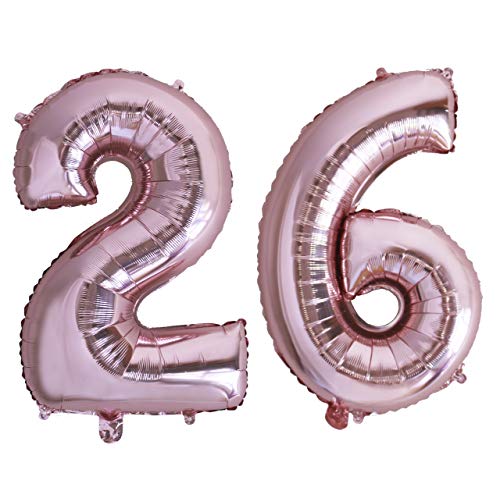 Globo numero 26 o 62 Oro Rosa. Globos Foil Gigante números 2 6 fiestas cumpleaños decoración fiesta aniversario boda tamaño grande 70 cm con accesorio para inflar aire o helio (26/62 Oro Rosa)