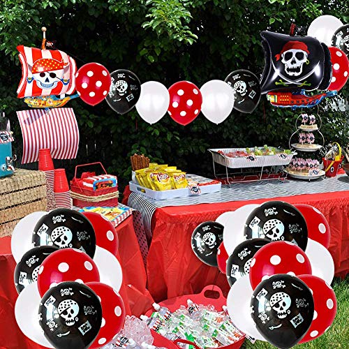 Globo Pirata, FANDE 30 Piezas Decoraciones de Fiesta de Cumpleaños Pirata, Globos de Aluminio Globos Rojos y Negros Artículos de Fiesta Pirata para Decoración de Fiesta de Cumpleaños Infantil