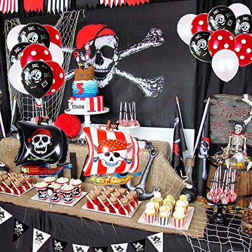 Globo Pirata, FANDE 30 Piezas Decoraciones de Fiesta de Cumpleaños Pirata, Globos de Aluminio Globos Rojos y Negros Artículos de Fiesta Pirata para Decoración de Fiesta de Cumpleaños Infantil