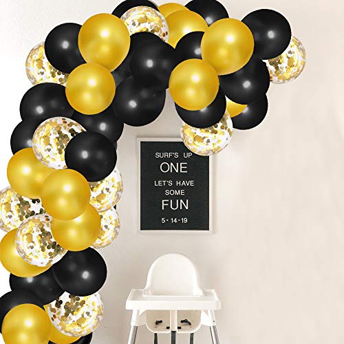 Globos de Confeti Negros y Dorados, paquete de 50 Globos de Látex Dorados de 12 pulgadas con Cinta Dorada para Decoraciones de Aniversario de Bodas de Graduación