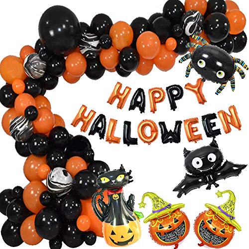 Globos de Decoración de Halloween,Kit de arco de guirnalda de globos de Halloween,decoración de fiesta incluye arcos de globos grandes para decoración de Halloween,calabazas y muchos más