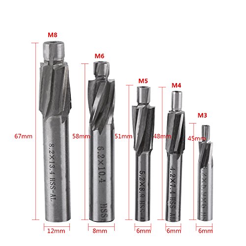 GLOGLOW 5pcs avellanador del Molino de Extremo, Cortador ranurado Brocas CNC Fresas rotatorias Conjunto Herramienta M3-M8 4 Flautas HSS-AL para Cobre, Aluminio, Acero, Hierro Fundido
