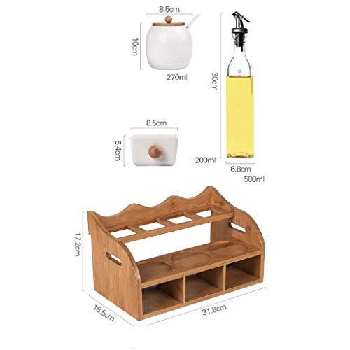 Glove Botella de condimento Cocina casera, Cerámica + Vidrio + Material de bambú Estante de Botella de Aceite Doble Sazonador Vinagre Tarro de condimento de Cocina