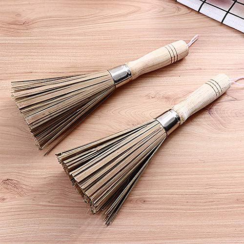 GLX 4 Trozo De Bambú Mango Largo Limpieza, Limpieza Escoba Wok Pincel De Bambú Sartenes Limpiar Pincel De Bambú Mango Largo para Las Cocinas Domésticas, Restaurantes, Equipo De Limpieza