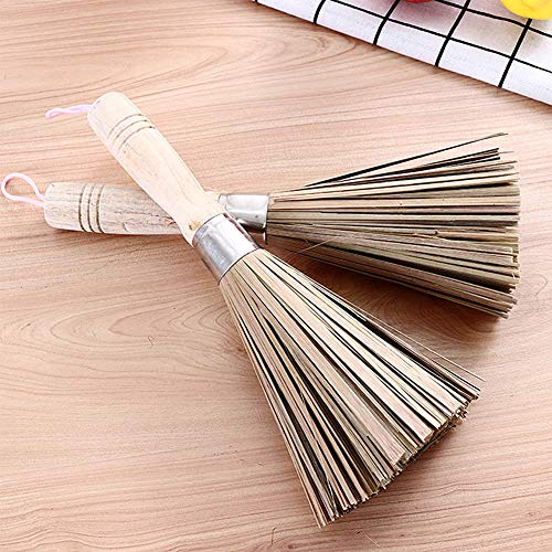 GLX 4 Trozo De Bambú Mango Largo Limpieza, Limpieza Escoba Wok Pincel De Bambú Sartenes Limpiar Pincel De Bambú Mango Largo para Las Cocinas Domésticas, Restaurantes, Equipo De Limpieza