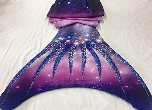 GNFUN Traje de baño de Cola de Sirena para niñas con Princesa de Sirena Traje de baño de Cosplay para Nadar con Bikini y Monofin, Juego de 4