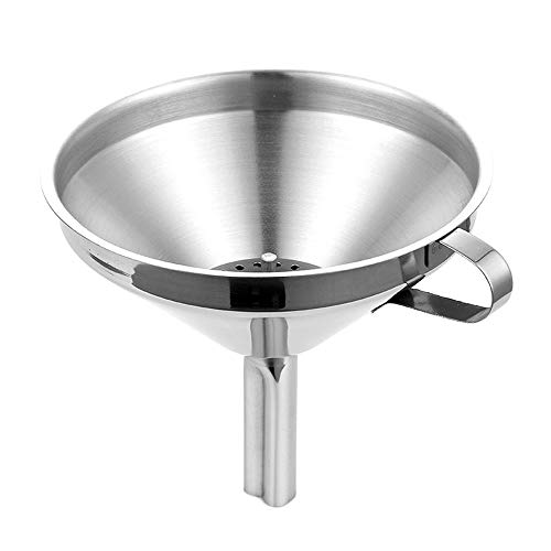 Gobesty Embudo de acero inoxidable, embudo de colador pequeño con mango Embudo de cocina para transferir líquidos, aceites, mermelada, plata