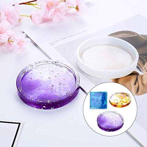 Gobesty Moldes de resina de silicona, 6 piezas Grandes diseños Moldes de resina epoxi Moldes de fundición de joyas de silicona redondos cuadrados Moldes de montaña para hacer joyas DIY Craft