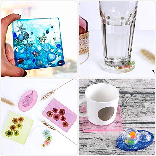 Gobesty Moldes de resina de silicona, 6 piezas Grandes diseños Moldes de resina epoxi Moldes de fundición de joyas de silicona redondos cuadrados Moldes de montaña para hacer joyas DIY Craft