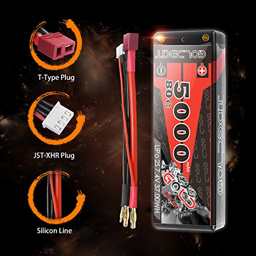 GOLDBAT Lipo RC batería 5000mAh 7.4V 80C 2S RC batería con Conector Deans-T para RC Coche Barco camión camión Truggy RC Hobby Shell Carcasa Dura (1 Paquete)